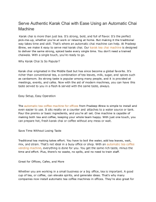 Serve Authentic Karak Chai with Ease Using an Automatic Chai Machine