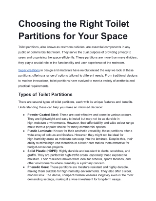 Choosing the Right Toilet Partitions for Your Space
