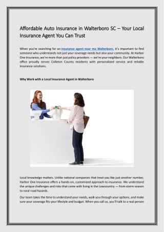 Affordable Auto Insurance in Walterboro SC Your Local Insurance Agent You Can Trust