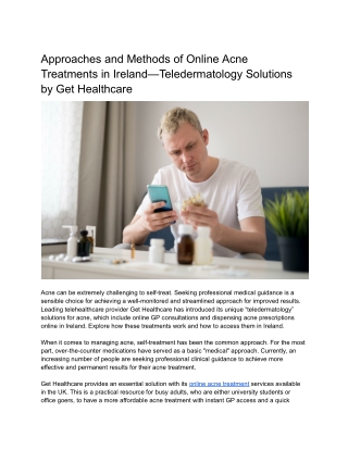 Approaches and Methods of Online Acne Treatments in Ireland—Teledermatology Solutions by Get Healthcare