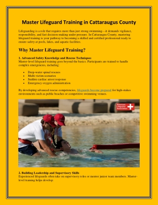 Master Lifeguard Training in Cattaraugus County