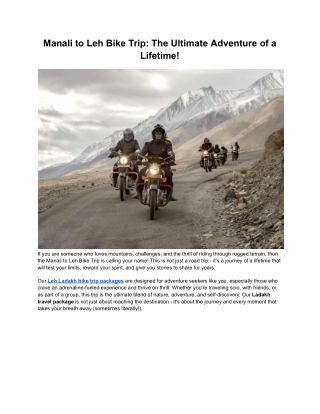 Manali to Leh Bike Trip