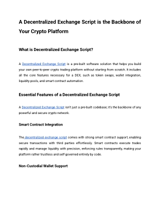 A Decentralized Exchange Script is the Backbone of Your Crypto Platform