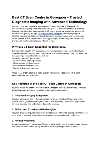 Best CT Scan Centre in Goregaon – Trusted Diagnostic Imaging with Advanced Techn