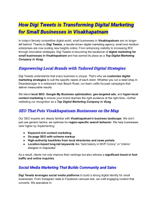 How Digi Tweets is Transforming Digital Marketing for Small Businesses in Visakhapatnam