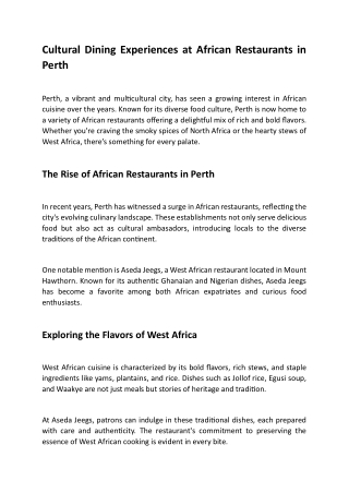 Cultural Dining Experiences at African Restaurants in Perth