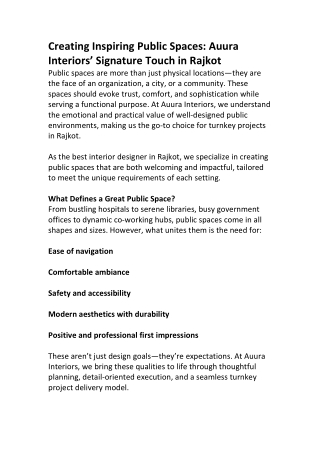 Rajkot's Expert Turnkey Interior Solutions for Public Spaces