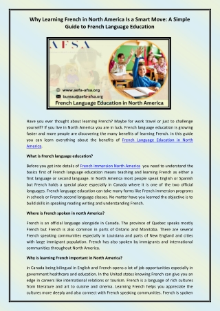 French Language Education in North America