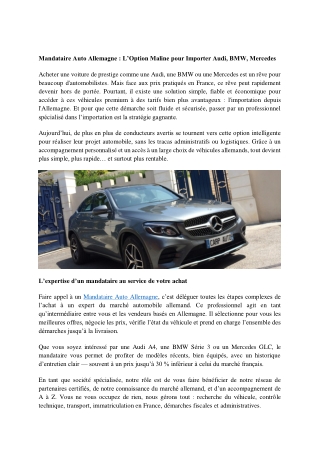 Mandataire Auto Allemagne: L’Option Maline pour Importer Audi, BMW, Mercedes