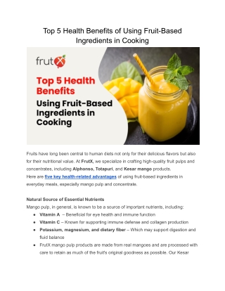 Top 5 Health Benefits of Using Fruit-Based Ingredients in Cooking