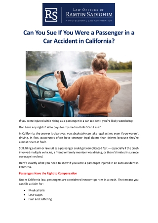 Can You Sue If You Were a Passenger in a Car Accident in California