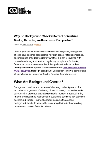 Background Checks For Austrian Banks, Fintechs, and Insurance companies