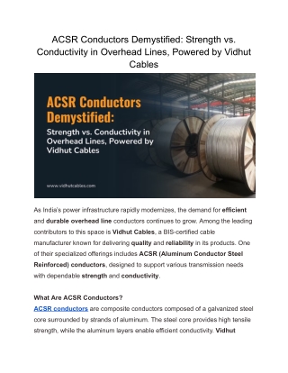 ACSR Conductors Demystified_ Strength vs. Conductivity in Overhead Lines, Powered by Vidhut Cables