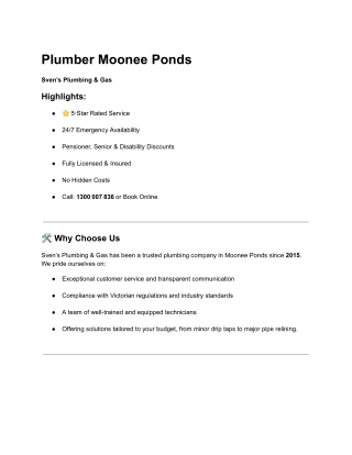 Reliable Plumbing Services in Moonee Ponds – Sven’s Plumbing & Gas