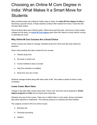 Choosing an Online M Com Degree in India What Makes It a Smart Move for Students