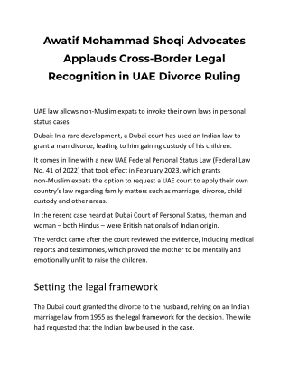Awatif Mohammad Shoqi Advocates Applauds Cross-Border Legal Recognition in UAE