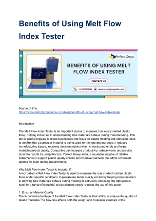 Benefits of Using Melt Flow Index Tester