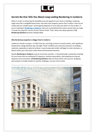 Secrets No One Tells You About Long-Lasting Rendering in Canberra