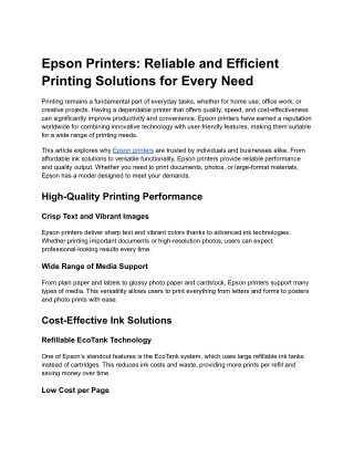 Epson Printers: Reliable, Efficient, and Versatile Printing Solutions