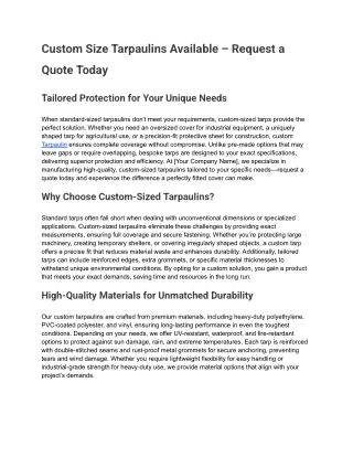 Custom Size Tarpaulins Available – Request a Quote Today