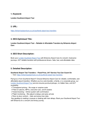 London Southend Airport Taxi – Reliable & Affordable Transfers by Britannia Airp