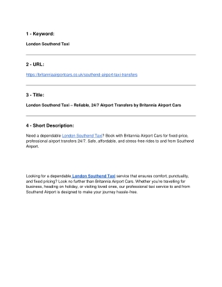 London Southend Taxi – Reliable, 24/7 Airport Transfers by Britannia Airport Car