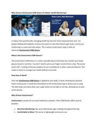 Why Choose iLiveConnect CGM Sensor for Better Health Monitoring