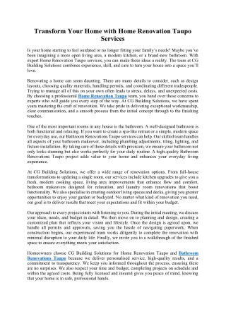 Transform Your Home with Home Renovation Taupo Services