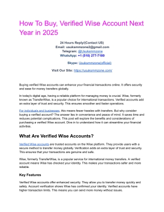 How To Buy, Verified Wise Account Next Year in 2025