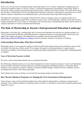 The Role of Mentorship in Tucson's Entrepreneurial Education Landscape