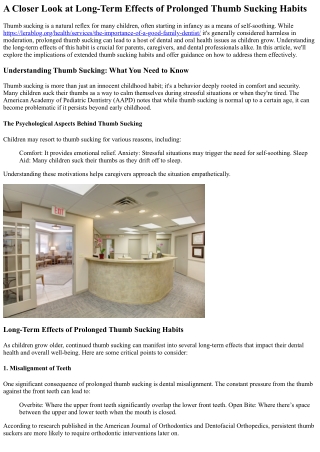 Long-Term Effects of Prolonged Thumb Sucking Habits