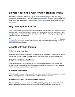 article python'' Elevate Your Skills with Python Training Today