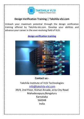Design Verification Training  Takshila-vlsi.com