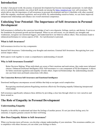 **Unlocking Your Potential: The Importance of Self-Awareness in Personal Develop