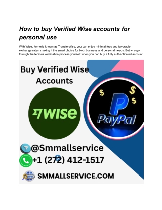 How to buy Verified Wise accounts for personal use