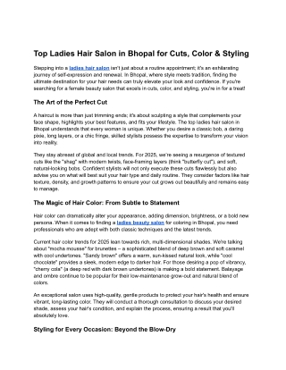 Top Ladies Hair Salon in Bhopal for Cuts, Color & Styling