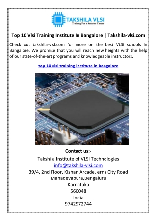 Top 10 Vlsi Training Institute In Bangalore  Takshila-vlsi.com