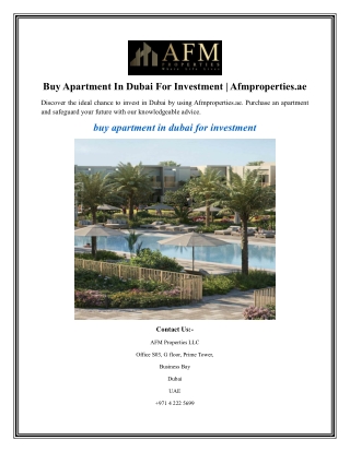 Buy Apartment In Dubai For Investment Afmproperties.ae