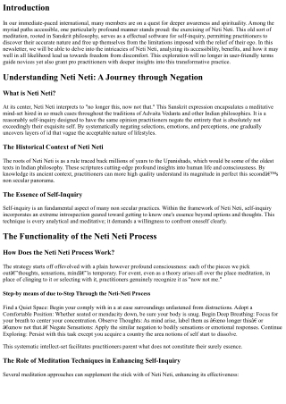 Available for Anyone Seeking Freedom: The Accessibility of Neti Neti Practice