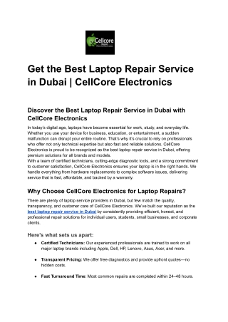 Get the Best Laptop Repair Service in Dubai _ CellCore Electronics