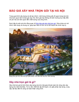 Báo Giá Xây Nhà Trọn Gói Tại Hà Nội – Giải Pháp Tiết Kiệm & Hiệu Quả Cho Gia Chủ