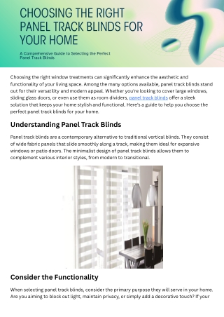 How to Choose the Right Panel Track Blinds for Your Home