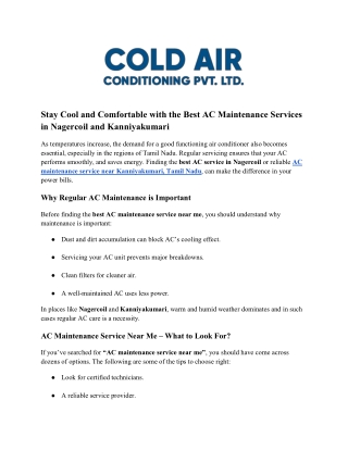 Stay Cool and Comfortable with the Best AC Maintenance Services