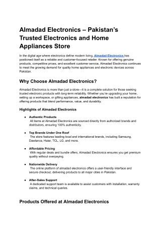 Almadad Electronics – Pakistan’s Trusted Electronics and Home Appliances Store