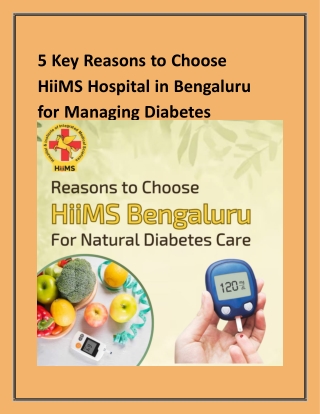 5 Key Reasons to Choose HiiMS Hospital in Bengaluru for Managing Diabetes Naturally