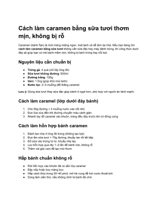 Cách làm caramen bằng sữa tươi thơm mịn, không bị rỗ