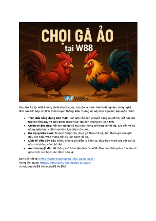 Tận Hưởng Chọi Gà Ảo Với W88 VT Mọi Lúc Mọi Nơi