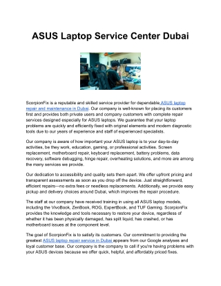 ASUS Laptop Service Center Dubai