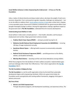 Social Welfare Schemes in India-Empowering the Underserved