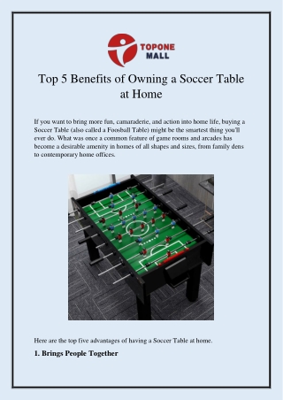Top 5 Benefits of Owning a Soccer Table at Home